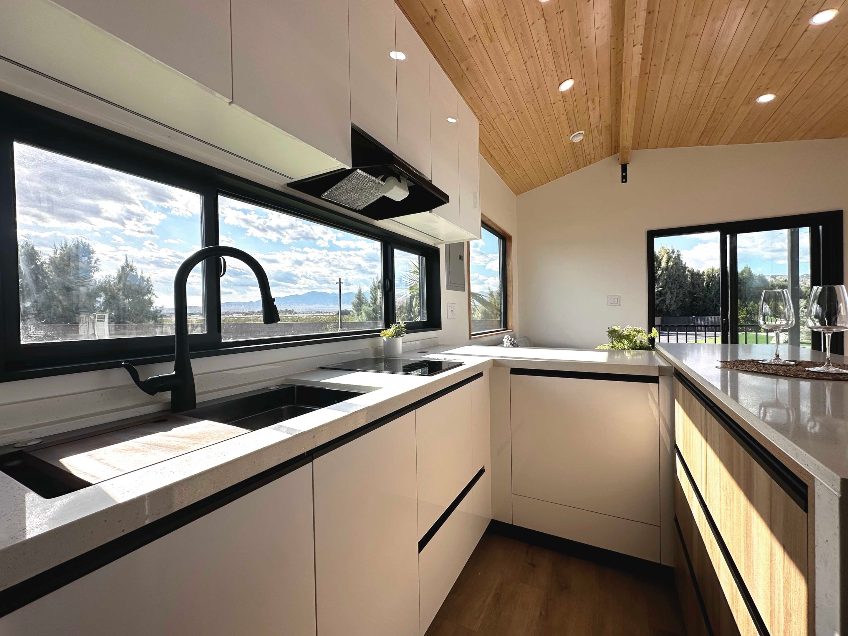 Kitchen cabinets of a modern tiny home. 