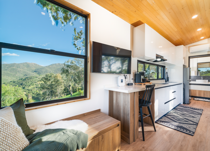 Tiny home electrical panel with code-compliant wiring inside a Clever Tiny Home