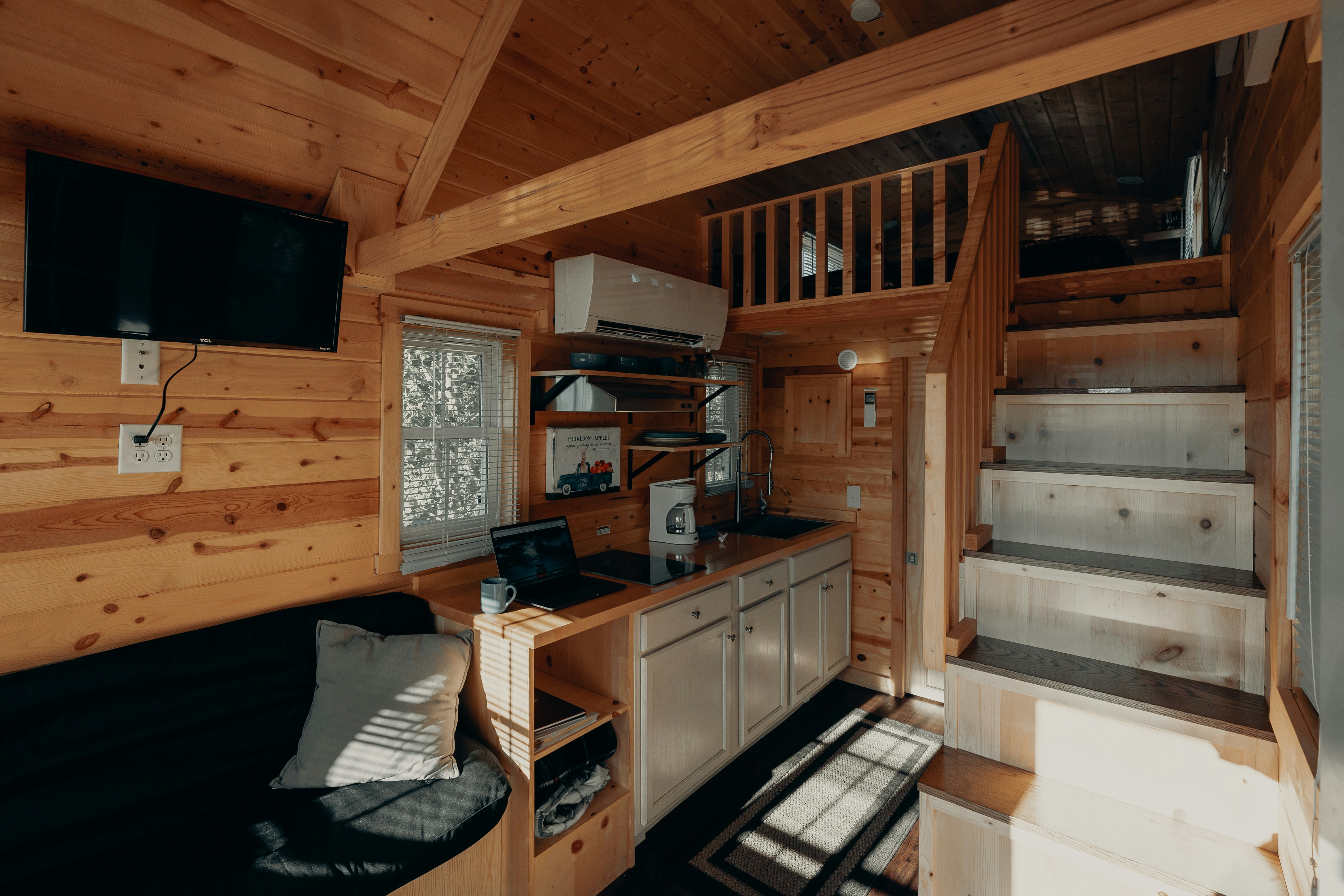 Tiny home with a loft bedroom.
