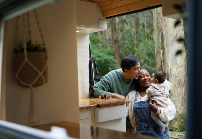 Photo of young family enjoying their tiny home