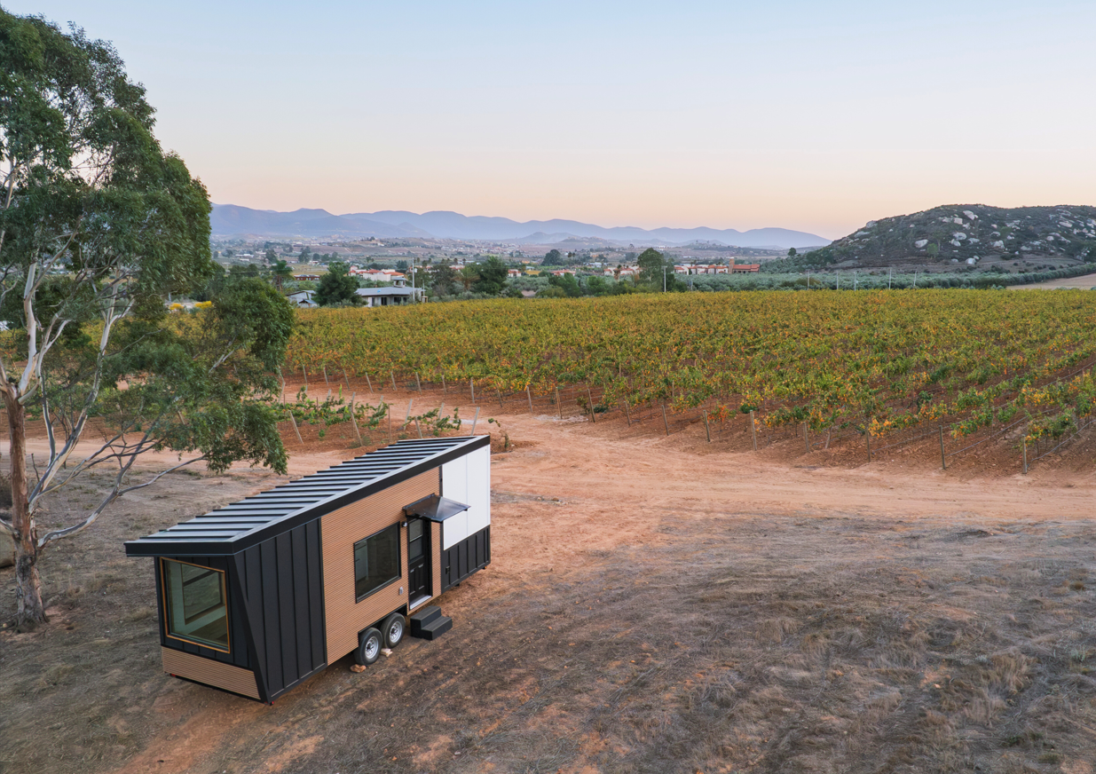 Clever S parked in a California vineyard as a permanent home