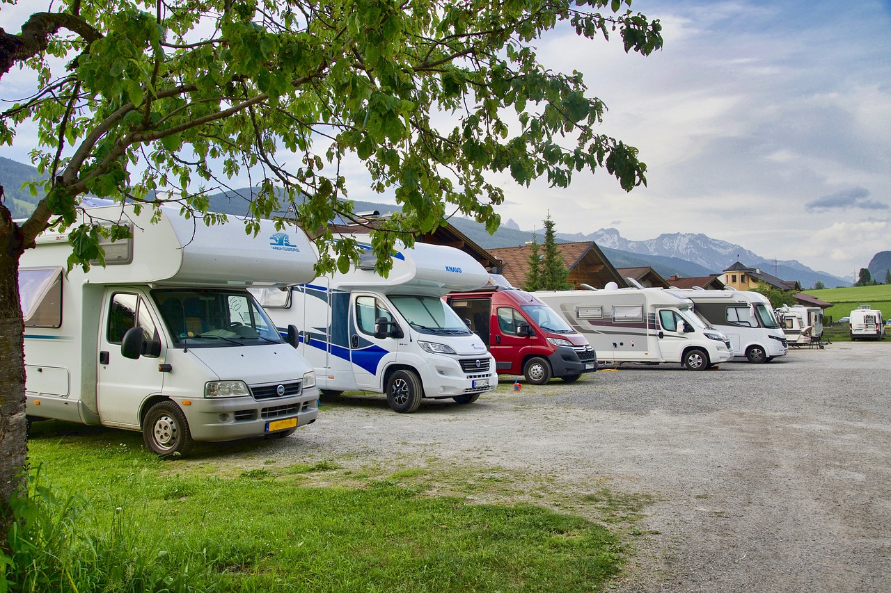 A row of RVs parked together